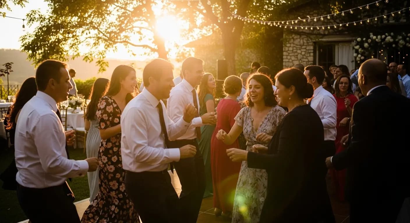 Guests dancing at a wedding DJ set by Chaz